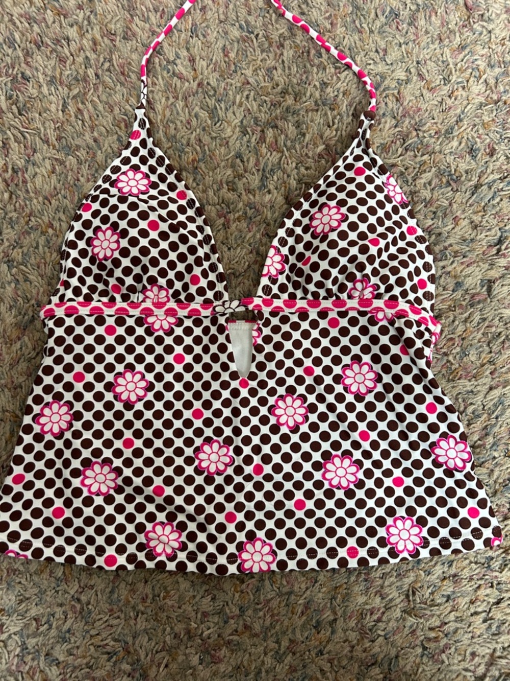 Brown & Pink Floral Polka Dot Tankini Top